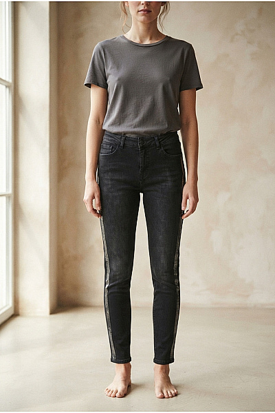 Heine Dámské černé Džíny Skinny S Kamínky Vel. 38