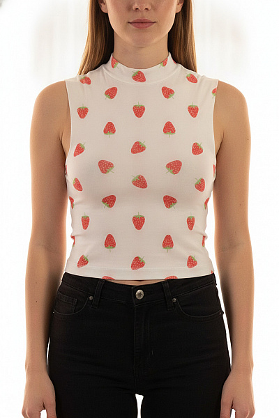 REVIEW Dámské Tričko Bez Rukávů S Potiskem Jahod Crop Top