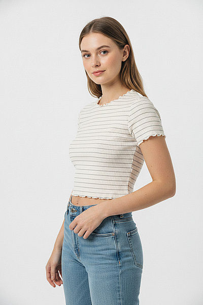 ONLY Dámské Pruhované Tričko S Krátkým Rukávem Crop Top Vel. S
