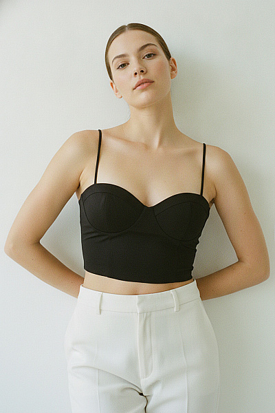 Gina Tricot Dámské černé Tílko Crop Top S Uzlem Vel. EU M
