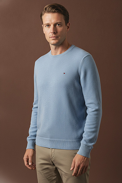 TOMMY HILFIGER Pánský Bavlněný Pulovr Modrý Basic Vel. Xl