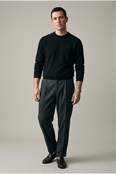 LACOSTE Černý Vlněný Pulovr Basic Vel. L