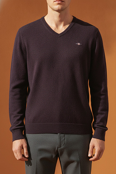GANT Pánský Vlněný Pulovr Do Véčka Hnědý Basic Vel. XL
