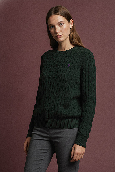 Ralph Lauren Zelený Pletený Copánkový Pulovr Vel. L