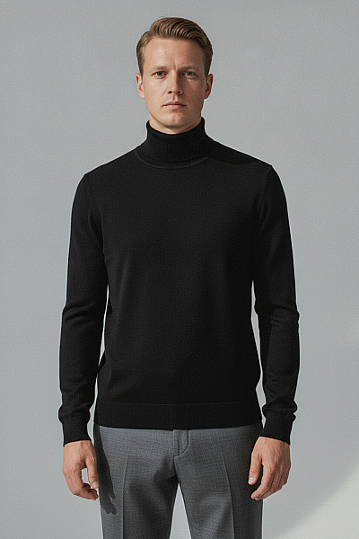 Hugo Boss Černý Vlněný Rolák Basic Velikost M