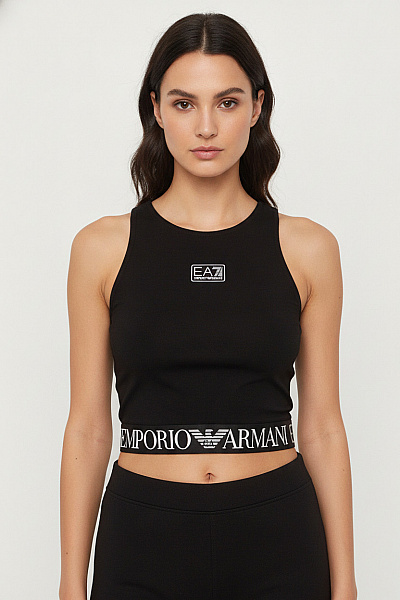 ARMANI Dámské černé Tílko Crop Top S Potiskem Velikost EU S