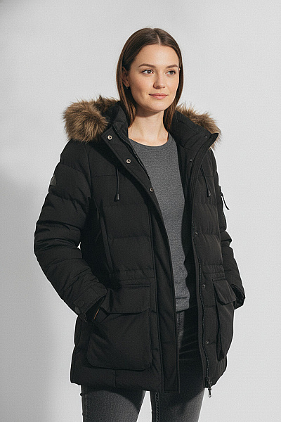 SUPERDRY Dámská Zimní Prošívaná Parka S Kapucí A Kožíškem Hnědá Velikost EU 40