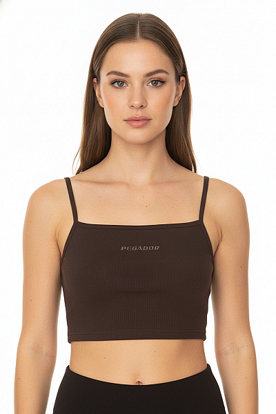 PEGADOR Hnědé Bavlněné Tílko S Výšivkou Crop Top Vel. EU M