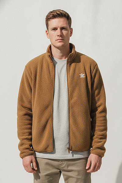 ADIDAS Hnědá Pánská Mikina Na Zip Se Stojáčkem Sherpa Vel. XL