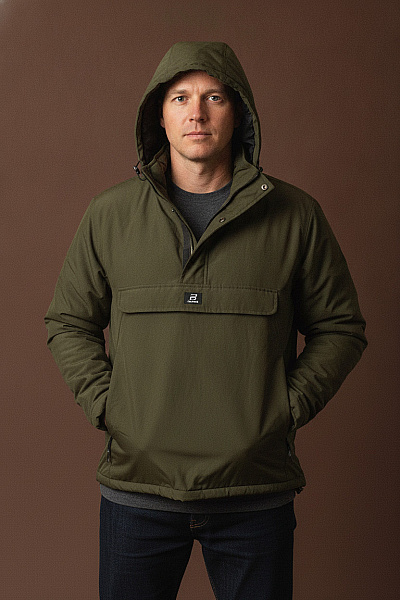 PULL&BEAR Pánská Khaki Anorak Bunda Přes Hlavu S Kapucí Vel. XXL