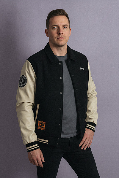 Sean John Pánská Baseballová Bomber Bunda černobílá Retro Vel. XL