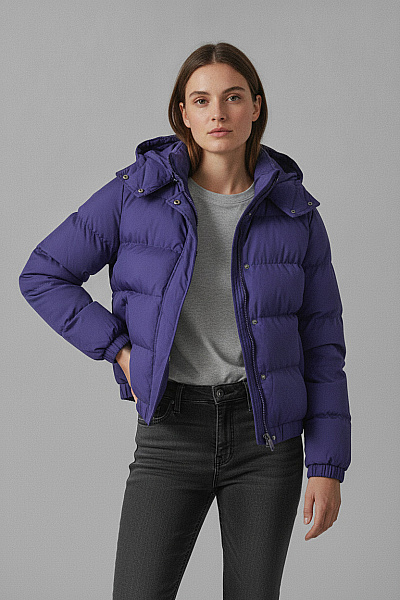 URBAN CLASSICS Modrá Prošívaná Puffer Bunda S Kapucí Do Pasu Vel. S