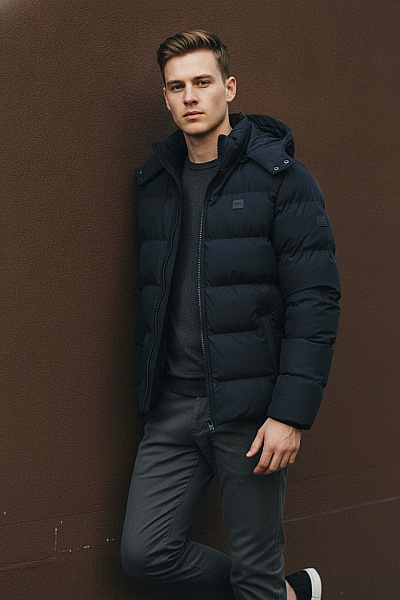 URBAN CLASSICS Černá Prošívaná Zimní Bunda S Kapucí Puffer Velikost S