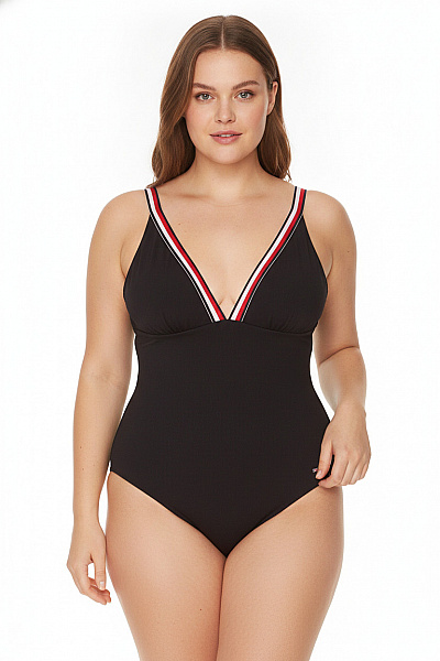TOMMY HILFIGER Dámské černé Jednodílné Plavky S Pruhy Vel. XL