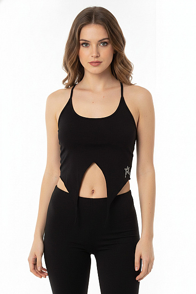 REVIEW Dámské černé Tričko Bez Rukávů Crop Top Asymetrické Velikost S