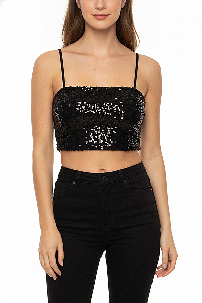 Scotch & Soda Dámské černé Crop Top Flitry Na Párty Vel. EU M