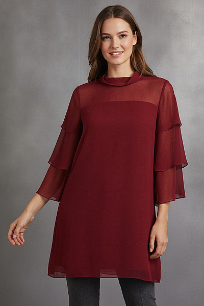 Reserved Dámské šaty S Krátkým Rukávem Elegantní červené šifonové Vrstvené Vel. 36