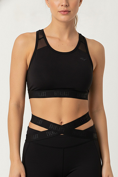 EVERLAST černá Sportovní Podprsenka Crop Top Síťovaná Průsvitná S Křížením