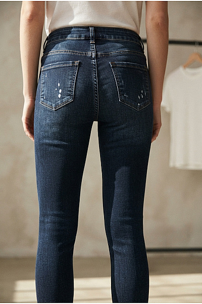 Dámské Džíny Modré Strečové Skinny S Dírami Velikost 44