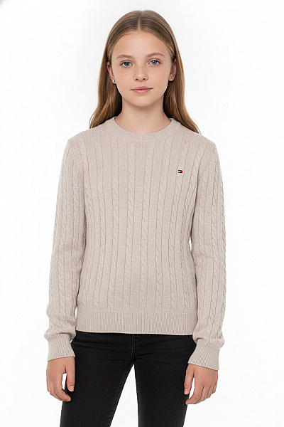 TOMMY HILFIGER Dívčí Bavlněný Svetr S Copánkovým Vzorem Měkký Vel. EU 176
