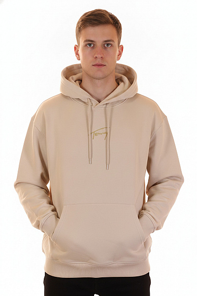 TOMMY HILFIGER Pánská Béžová Mikina S Kapucí A Výšivkou Přes Hlavu Velikost 5XL