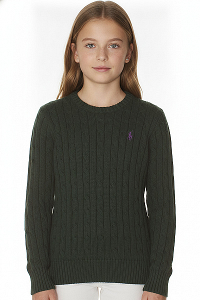 Ralph Lauren Dívčí Pletený Svetr S Copánkovým Vzorem A Logem