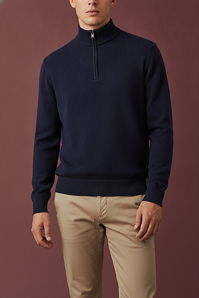 HACKETT Pánský Vlněný Svetr Modrý Na Zip Velikost EU L