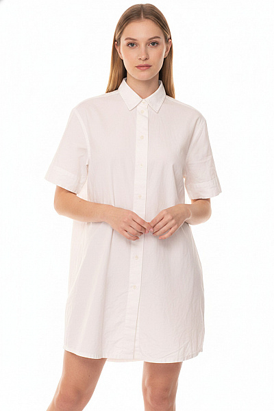 Knowledge Cotton Apparel Dámské Bílé Bavlněné Košilové šaty S Krátkým Rukávem Velikost EU S