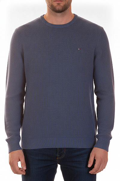 TOMMY HILFIGER Modrý Bavlněný Pletený Svetr Přes Hlavu Vel. EU XL