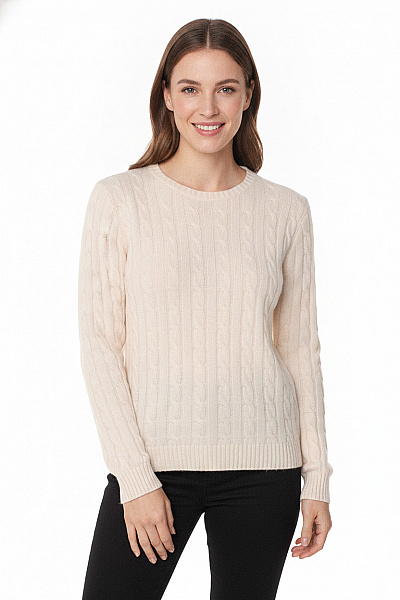 MAX TONSO CASHMERE Dámský Kašmírový Svetr Copánkový Vzor Béžový Vel. S