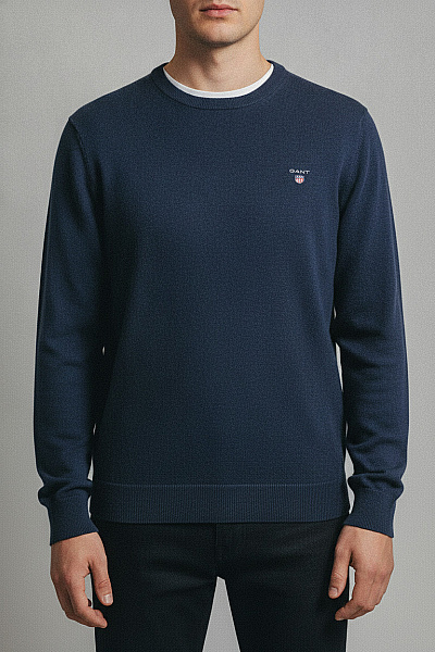 GANT Pánský Bavlněný Svetr Přes Hlavu Modrý Basic Vel. EU XL