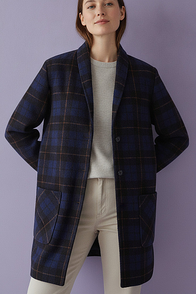 Woolrich Modrý Kostkovaný Kabát Vintage Vel. EU M