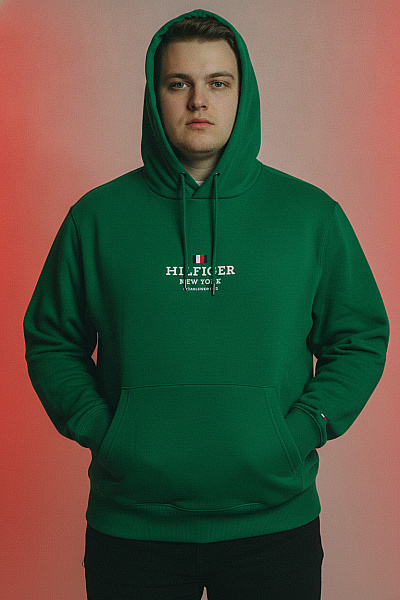TOMMY HILFIGER Pánská Mikina S Kapucí A Výšivkou Zelená Vel. EU XXL