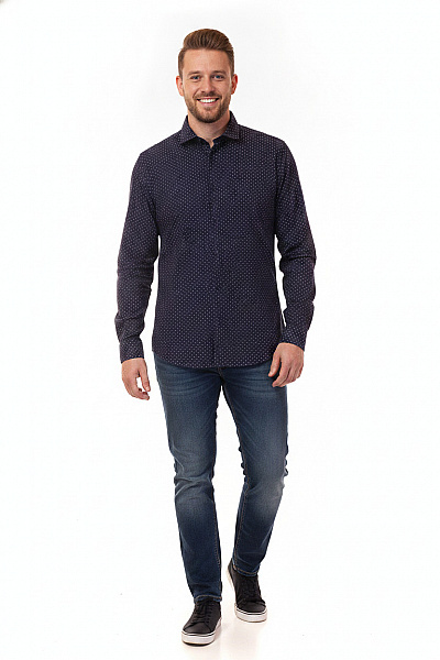 Hugo Boss Pánská Košile S Dlouhým Rukávem Puntíkovaná Modrá Elegantní Vel. 43