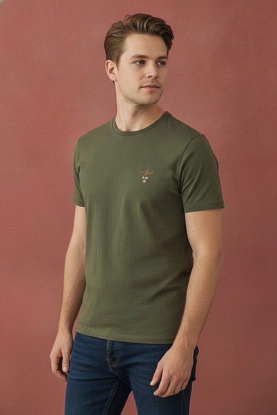 Aeronautica Militare Pánské Tričko S Krátkým Rukávem A Výšivkou Khaki Velikost M