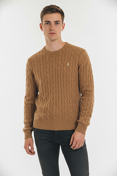 Ralph Lauren Pánský Svetr Pletený Copánkový Vzor Hnědý Vel. XS