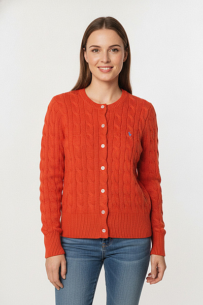 Ralph Lauren Dámský Oranžový Pletený Kardigan Copánkový Vzor Vel. EU XS