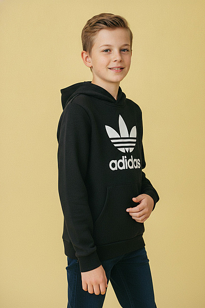 ADIDAS Dětská černá Bavlněná Mikina S Kapucí A Logem Vel. EU 164