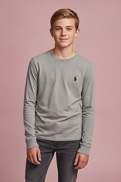 Ralph Lauren Dětské Tričko S Dlouhým Rukávem šedé Bavlněné Velikost XS