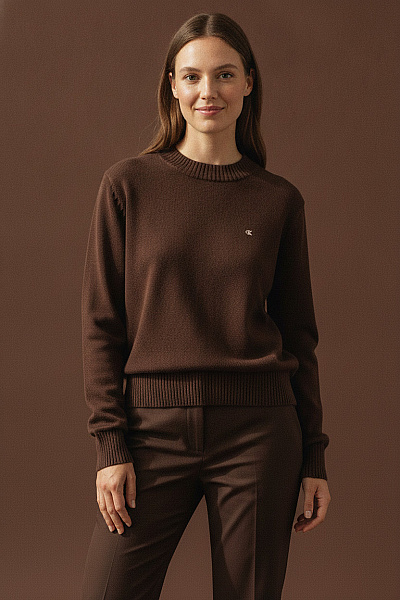 Calvin Klein Dámský Hnědý Pletený Svetr S Dlouhým Rukávem Crop Basic Vel. S