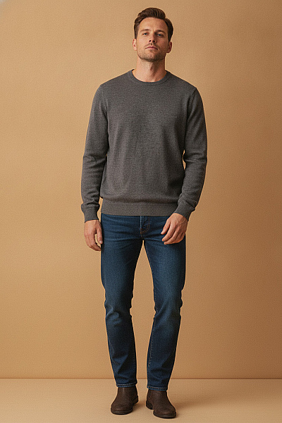 Hugo Boss Pánský Svetr S Dlouhým Rukávem Basic šedý Vel. Xxl