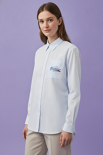 LACOSTE Dámská Pruhovaná Košile S Dlouhým Rukávem A Výšivkou Vel. EU M