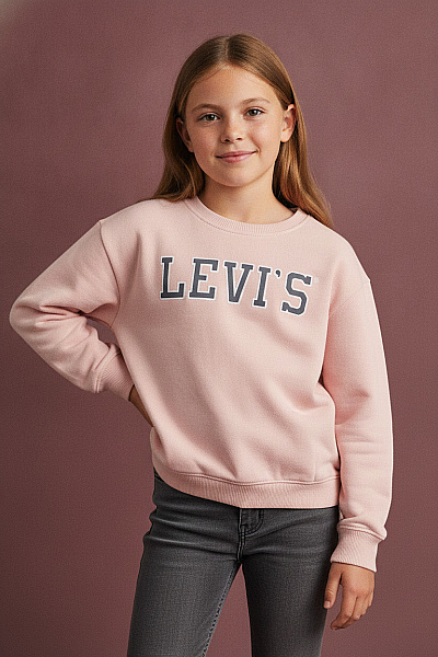 LEVIS Dívčí Růžová Bavlněná Mikina S Logem Velikost EU 116