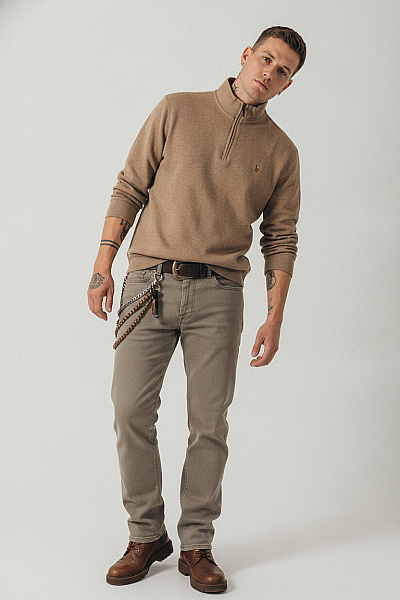 Ralph Lauren Pánská Hnědá Bavlněná Mikina Se Zipem U Krku Velikost EU L