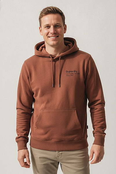 SUPERDRY Pánská Hnědá Mikina S Kapucí A Potiskem Přes Hlavu Vel. L