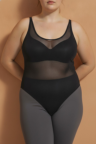 BYE BRA Černé Dámské Průsvitné Body S Tenkými Ramínky Velikost EU XL