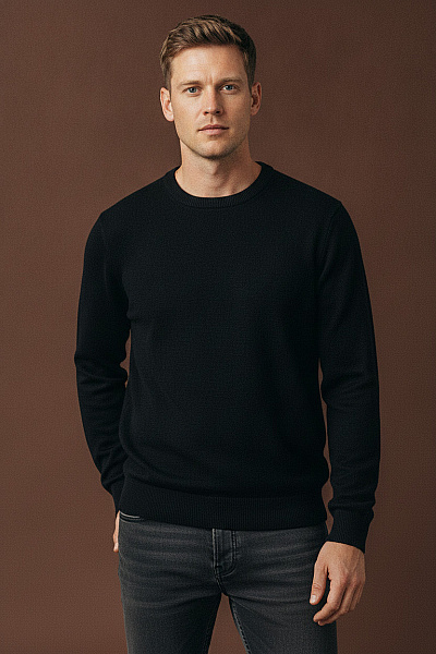 JACK & JONES Pánský černý Bavlněný Svetr S Dlouhým Rukávem Basic Velikost M
