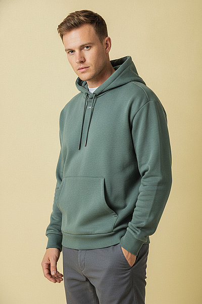 Calvin Klein Pánská Bavlněná Mikina S Kapucí A Klokaní Kapsou Khaki Vel. EU XL