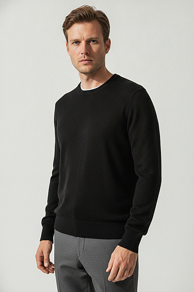 MAX TONSO CASHMERE Černý Kašmírový Svetr Pánský Hedvábný Vel. M