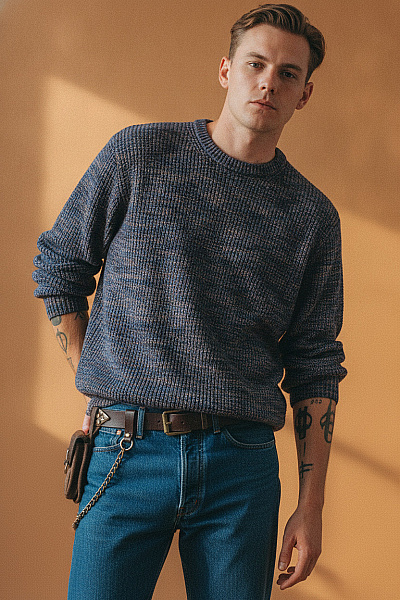 Scotch & Soda Pánský Pletený Pulovr Modrý Vzorovaný Podzimní Vel. EU L